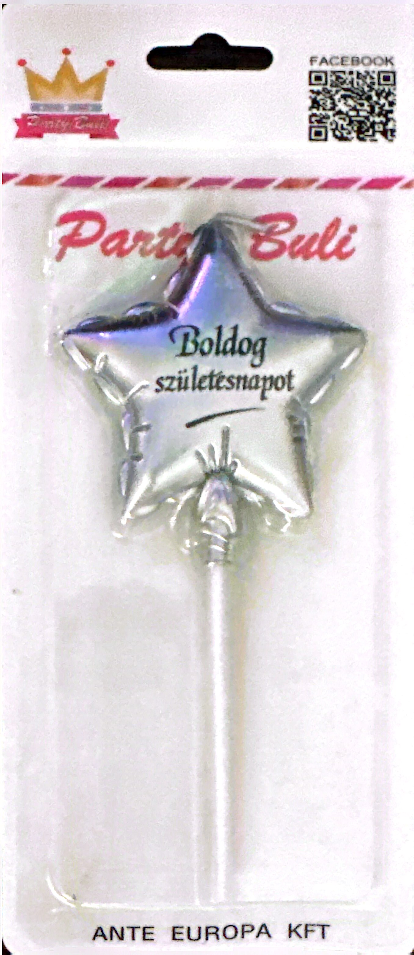 Ezüst csillag lufi boldog születésnapot gyertya